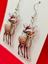 levne Dámská náušnice-Dámské vánoční dárkové akrylové náušnice se sobami, roztomilý sváteční design se santovou čepicí, zábavný sváteční doplněk na večírky a setkání.