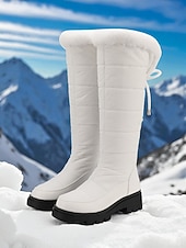 abordables Bottes de neige et d'hiver-Bottes d'hiver blanches imperméables pour femmes, montantes jusqu'aux genoux – bottes de neige chaudes et rembourrées pour le froid, les activités de plein air et le style décontracté
