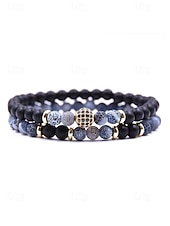 cheap Men's Jewelry-Men's Christmas Gift Natural Stone Beaded Bracelet Set, Multi-Color, Unique Matte &amp; Polished Stones, Stylish Accessory for Holiday Parties, Casual Wear and Festive Occasions
