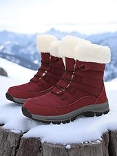 abordables Botas de nieve e invierno-Botas de nieve impermeables con cordones y forro de piel cálida para mujer, botines de invierno antideslizantes para senderismo al aire libre, calzado acogedor y aislante para clima frío
