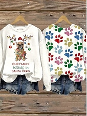 preiswerte Weihnachts-Sweatshirt-Damen Pullover Sweatshirt Grafik Tiermotiv Hund Lässig Langarm Rundhalsausschnitt Normale Oberteile Straße Alltagskleidung Lässig Patchwork Schwarz Weiß Hellgrün Rosa Leicht Blau Herbst Winter