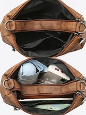 billiga Crossbodyväskor-Damväska i brunt konstläder med flera dragkedjefickor, vintage avslappnad axelväska, lätt axelväska för dagligt bruk, resor och shopping