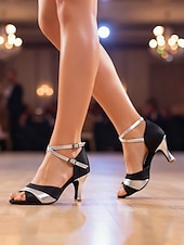 cheap Latin Shoes-Women's Black and Red Professional Latin Dance Shoes, Strappy Open-Toe Ballroom Heels, Elegant Performance &amp; Practice Shoes for Salsa and Tango Dancers