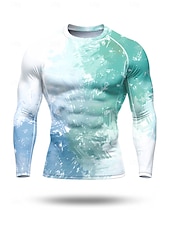 cheap Running Tee &amp; Tank Tops-Men's Color Gradient Abstract Compression Shirt Running Shirt Spring Fall 3D Print Long Sleeve Quick Dry Compression Power Flex Moisture Wicking Breathable Gym Workout Active Training Running
