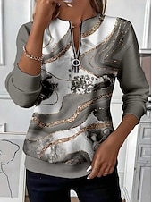 Women's Pullover Sweatshirt Zip Up Sweatshirts Graphic Geometric Abstract Fashion Casual Long Sleeve Crew Neck Regular Tops Street Dailywear Patchwork Zipper Print Dark Gray Fall Winter3