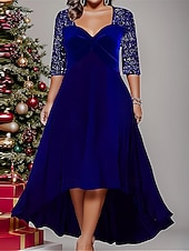 economico Vestiti-Per donna Taglie Forti Abito in Velluto Tinta unica Scollo a V Manica Lunga Primavera Autunno Elegante Moda Moderno Abito Midi Formale Natale Vestito