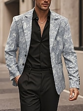 cheap Men's Classic Blazers-Men's Blazer Business Cocktail Party Wedding Party Fashion Casual Spring Fall Polyester Graphic Prints Pocket Buttons Comfortable Single Breasted Blazer Gray