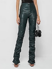 economico Pantaloni skinny da donna-Per donna Pantaloni di pelle Moda Streetwear Casual Lunghezza intera Vita media Semplice Cerniera Tasca Confortevole Micro-elastico Quotidiano All'aperto Vacanza Bianco latte Verde translucido Nero