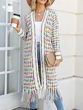 economico Cardigan Aperto-Per donna Felpa Cardigan Elegante Moda Streetwear Plaid A Coste Aperto davanti Nappa Lavorato a maglia Manica Lunga Top lunghi Maglia All&#039;aperto Quotidiano Weekend Nero Giallo Primavera Autunno