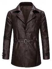 preiswerte Kunstlederjacke-Herren Kunstlederjacke Bikerjacke Motorradjacke Urlaub Täglich Winddicht Warm Tasche Frühling Herbst Einfach Mode Klassisch Revers Regulär Schwarz Kaffee Jacken