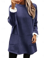 halpa Yksinkertaiset hupparit-Naisten Pullover-huppari Tasku Tavallinen Vapaa-aika Pitkähihainen Tiukka pyöreä kaula-aukko Pitkät topit Katu Arkikäyttö Musta Punastuvan vaaleanpunainen Oranssi Tumman sininen Beesi Syksy Talvi