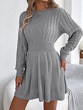 economico Abiti in maglia-Per donna Mini Abito Abiti in tessuto di lino e policotone Abito in maglia Moderno Quotidiano Natale Uscire Vestibilità regolare Semplice Manica Lunga Girocollo Nero Vino Grigio Autunno Inverno