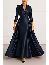 Szmoking ruha A-vonalú Magas-alacsony szárú ruha Előírásos Esküvő Esküvői vendég Sztreccs szatén Elegáns 3/4 ujjú rakott Földig érő Spicc gallér Dupla soros olcso Szmokingruhákkal-Szmoking ruha A-vonalú Magas-alacsony szárú ruha Előírásos Esküvő Esküvői vendég Sztreccs szatén Elegáns 3/4 ujjú rakott Földig érő Spicc gallér Dupla soros