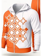 Χαμηλού Κόστους Αθλητικά κοστούμια-Ανδρικά Φούτερ με Κουκούλα Φόρμα Φόρμα 2 τεμαχίων Κορδόνι Κουμπώσου Γεωμετρικό Ρούχα σύνολα Φθινόπωρο Χειμώνας Μπλε Πορτοκαλί Επάγγελμα Για Υπαίθρια Χρήση Ταξίδια Ελαφρύ Μοντέρνα Μακρυμάνικο