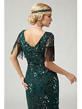 economico Abiti degli anni '20-Anni Ruggenti Anni 1920 Lunghezza al ginocchio Abito Flapper Maniche corte Il grande Gatsby Paillettes Frange Scollo a V Costume Per donna Natale Carnevale speakeasy Mascherata Festa a tema retrò