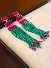 Недорогие Женская серьга-женские красные и зеленые серьги-кисточки из бисера — праздничные рождественские украшения, аксессуары для праздничных вечеринок и зимних нарядов