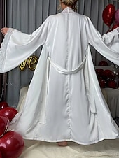 Χαμηλού Κόστους Γυναικεία Πιτζάμες Onesies-Γυναικεία Πυτζάμες Σαλόνια Νυχτικιά Ολόσωμες Φόρμες Ζεστό Μοντέρνα Σέξι Μονόχρωμες Σατέν Μεταξωτές Πιτζάμες Πιτζάμες Κορδόνι Δαντέλα Σπίτι Μακρυμάνικο Λαιμόκοψη V