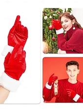 رخيصةأون قفازات نسائية-قفازات مخملية نسائية لعيد الميلاد مع أطراف من الفرو الصناعي، قفازات حمراء للعطلات للاحتفالات الاحتفالية، مثالية لحفلات الشتاء ومناسبات عيد الميلاد