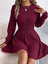 economico Abiti in maglia-Per donna Mini Abito Abiti in tessuto di lino e policotone Abito in maglia Moderno Quotidiano Natale Uscire Vestibilità regolare Semplice Manica Lunga Girocollo Nero Vino Grigio Autunno Inverno