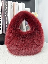 billiga Julpåsar-Damaxelväska i fuskpäls, mjukt plyschmaterial, elegant luffarmodell för julfester, finns i flera färger