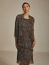 billige Kjoler til nyttårsaften-Dame Midikjole Skiftkjole Plissert kjole Grime kjole Elegant Fest Formelt Fest Bryllupsgjest Cocktailfest Normal Helfarge Ermeløs Crew-hals Brun Sommer Vår Høst Vinter