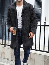 preiswerte Herrenjacken &amp; Herrenmäntel-Herren Winterjacke Kunstpelzmantel Urlaub Täglich Thermowarm Fleece Herbst Winter Einfach Mode Streetwear Revers Lang Kamel Dunkelgrau Schwarz Weiß Gelb Jacken