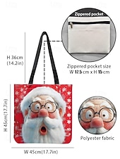 economico Borse con stampa grafica-borsa tote natalizia da donna – design di Babbo Natale con albero di Natale festivo e fiocchi di neve, divertente e stravagante, regalo perfetto per le feste di Natale, le festività invernali e lo shopping