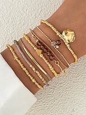 cheap Women&#039;s Bracelet-Women&#039;s Bohemian Beaded Layered Bracelet Set – Gold and Brown Multi-Strand Bangles with Heart &amp; Charm Accents, Fashion Jewelry for Parties, Festivals and Everyday Wear