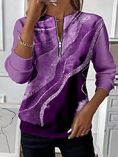 ieftine Artă și design topuri-Pentru femei Hanorac pulover Hanorace cu fermoar Fermoar Imprimeu Grafic Abstract Modă Casual Manșon Lung Stil Nautic Topuri obișnuite Stradă Zilnice Albastru piscină Roșu-aprins Mov Maro Trifoi