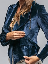 economico Blazer e Completi-Per donna Blazer Blazer di velluto Confortevole Tasca Moda Semplice Feste Festa / Sera Casuale Corto Regolare Collo ripiegato Vestibilità regolare Manica Lunga Capispalla blu navy Nero Vino Primavera