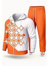 Χαμηλού Κόστους Αθλητικά κοστούμια-Ανδρικά Φούτερ με Κουκούλα Φόρμα Φόρμα 2 τεμαχίων Κορδόνι Κουμπώσου Γεωμετρικό Ρούχα σύνολα Φθινόπωρο Χειμώνας Μπλε Πορτοκαλί Επάγγελμα Για Υπαίθρια Χρήση Ταξίδια Ελαφρύ Μοντέρνα Μακρυμάνικο