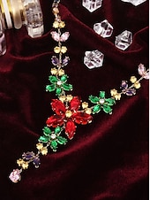 levne Dámský náhrdelník-Dámský barevný křišťálový náhrdelník a náušnice, elegantní květinové šperky na vánoční večírek &amp;koktejlové akce