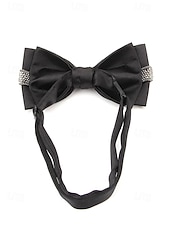 ieftine Nuntă ACC-Papion de Crăciun pentru bărbați – papion din satin roșu, negru și alb cu detalii din cristale și lanț auriu – accesoriu elegant de sărbătoare pentru evenimente formale