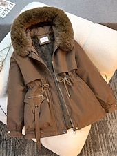 Χαμηλού Κόστους Χειμερινά Παλτά-Γυναικεία Χειμερινό παλτό Αδιάβροχη Αντιανεμικό Τσέπη Γούνινος γιακάς Καθημερινά Causal Κανονικό Με Κουκούλα Κανονικό Μακρυμάνικο Εξωτερικά ενδύματα Μαύρο Καφέ Χακί Φθινόπωρο Χειμώνας