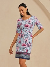 זול שמלה קז'ואל-שמלת מיני נמתחת לחופשה עם הדפס פרחוני