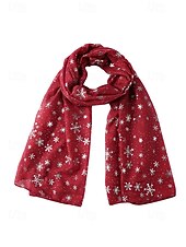 abordables Bufandas de mujer-Bufanda navideña de copo de nieve para mujer, diseño festivo en rojo y blanco con copos de nieve metálicos, material de poliéster suave, perfecta para fiestas navideñas y ropa de invierno.