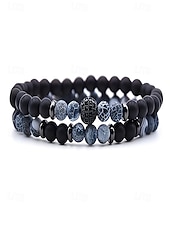cheap Men's Jewelry-Men's Christmas Gift Natural Stone Beaded Bracelet Set, Multi-Color, Unique Matte &amp; Polished Stones, Stylish Accessory for Holiday Parties, Casual Wear and Festive Occasions