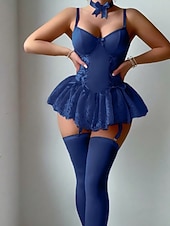 billiga Sovtoppar och underdelar till dam-Dam Sexiga underkläder Sexiga kroppar Spets Öppen ryggNightwearPolyester Utomhus Semester Hem Solid färg Mode söt stil Ljusblå Svart Vit Rodnande Rosa Marinblå Vår &amp; sommar Höst vinter