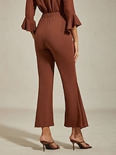 baratos Calça-calças femininas marrom café butterflex modal boca de sino chiffon whisperflow painéis transparentes perna larga cintura elástica trabalho diário férias primavera outono verão