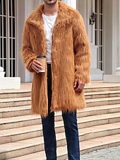 preiswerte Herrenjacken &amp; Herrenmäntel-Herren Winterjacke Kunstpelzmantel Urlaub Täglich Thermowarm Fleece Herbst Winter Einfach Mode Streetwear Revers Lang Kamel Dunkelgrau Schwarz Weiß Gelb Jacken