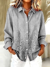 ieftine tricou Art &amp; Design-Pentru femei Cămașă Bluză Grafic Geometric Epocă Tropical Stilat Manșon Lung Guler Cămașă Topuri obișnuite Zilnic Peteci Nasturi Imprimeu Albastru piscină Mov Trifoi Gri Vară Primăvară Toamnă Iarnă