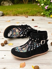 dames mocassinlaarzen met franjes en kleurrijke etnische print, casual enkellaarsjes voor herfstoutfits en festivals &dagelijks gebruik voordelige Enkel laarzen-dames mocassinlaarzen met franjes en kleurrijke etnische print, casual enkellaarsjes voor herfstoutfits en festivals &dagelijks gebruik