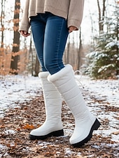 abordables Bottes de neige et d'hiver-Bottes d'hiver blanches imperméables pour femmes, montantes jusqu'aux genoux – bottes de neige chaudes et rembourrées pour le froid, les activités de plein air et le style décontracté