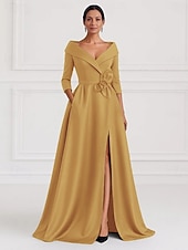 رخيصةأون فستان سهرة على شكل A-A-الخط طول الأرض فساتين السهرة منفوش الزي الرسمي أنيق حريري 3/4 الكم قبعة القميص رسمي زفاف جيبة ستان مطاطي مع شادر زهرة 2025