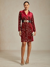 cheap Cocktail Dress-Christmas Women's Midi Dress Blazer Dress Shift Dress Velvet Dress Glitter Elegant Birthday Party Cocktail Party Regular Fit Polka Dot Long Sleeve V Neck Wine Spring Winter