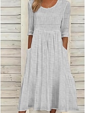 abordables Robe Rayée et Géométrique-Femmes Robe Midi Robe Décontractée Robe trapèze Élégant Occasionnel Quotidien Vacances Coupe Ample Rayure Manche Courte Col ras du cou Gris Bleu clair Été Printemps