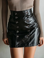 abordables Faldas de Otoño e Invierno-Mujer Moda Sensual Mini Alta cintura Faldas Plano Retazos Microelástico Diario Fiesta Negro Primavera