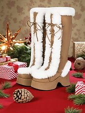 cheap Women&#039;s Christmas Shoes-Women&#039;s  Platform Christmas Boots with Faux Fur Trim - Chic Holiday Style, Perfect for Christmas Parties and Winter Celebrations