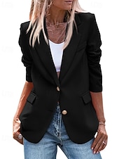 cheap Blazers &amp; Suits-Women's Blazer Comfortable Pocket Buttons Active Plain Outdoor Vacation Going out Weekend Regular Turndown Regular Fit Long Sleeve Outerwear Black White Wine Fall Winter