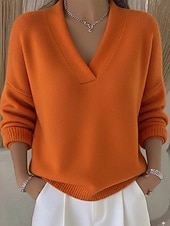 cheap Plain Pullover-Women&#039;s Sweater Elegant Fashion Cute Solid Color Ribbed V Neck Knitted Braided Long Sleeve Regular Tops Knit Formal Outdoor Home Wine Red Pink Spring Fall